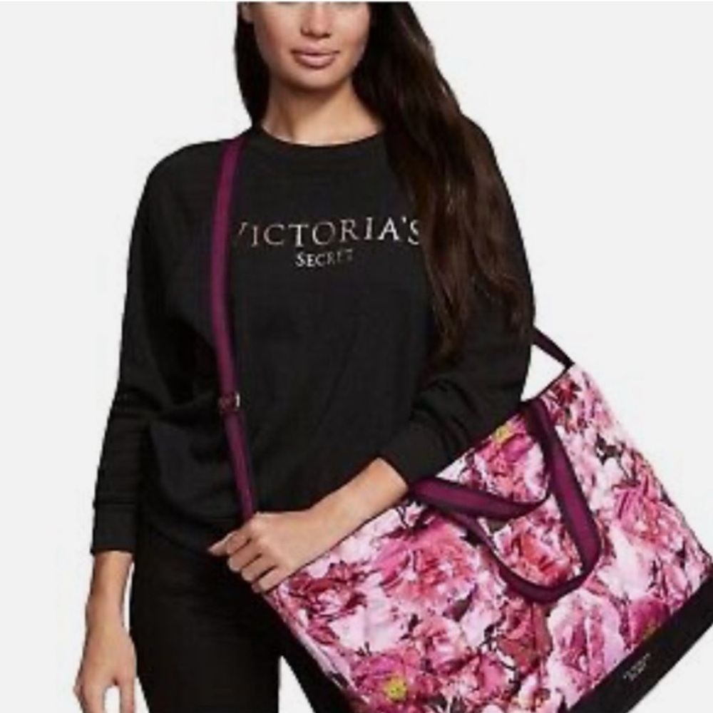 Victoria's Secret Floral Tote Bag - Pink and Burgundy